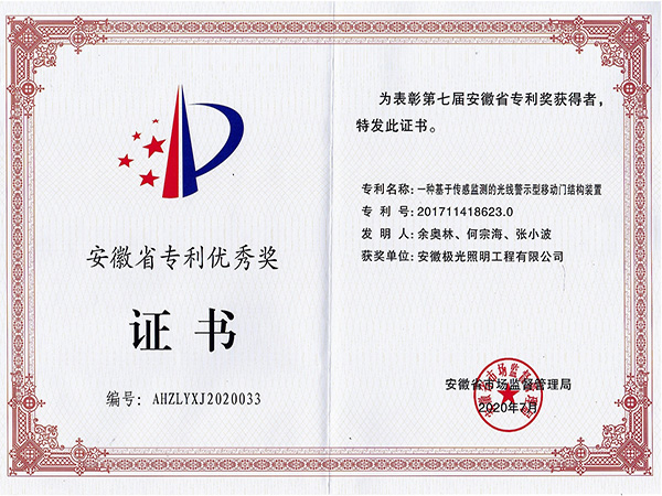 專利優秀獎證書